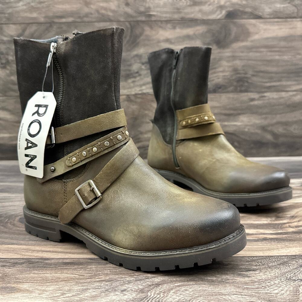 ❌SOLD❌NIB Roan by Bed Stu 8.5 Anabella Brown Washed Suede Leather Biker Boots - Picture 3 of 11